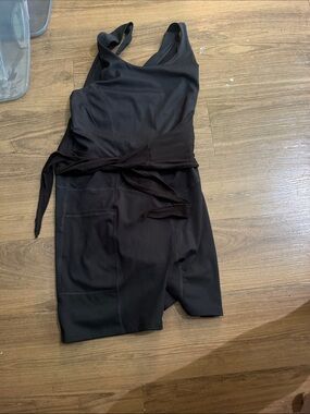 FP Movement by Free People Black Sleeveless Tie-Waist Romper